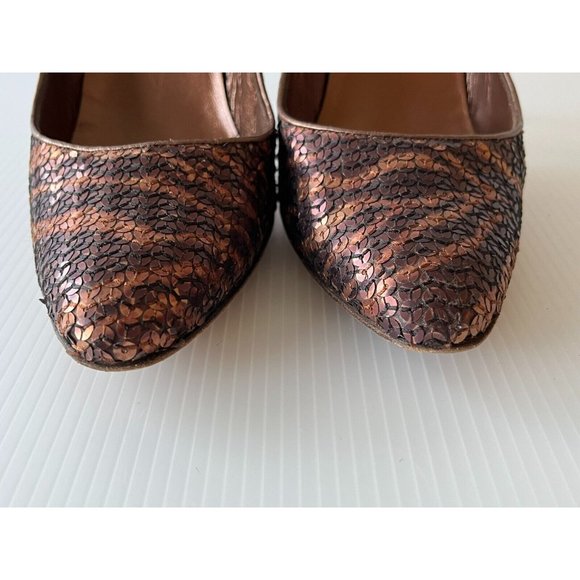 Manolo Blahnik Purple & Bronze Sequin Animal Stripe Heels, Size 39 (IT) 9 (US) - Picture 3 of 11